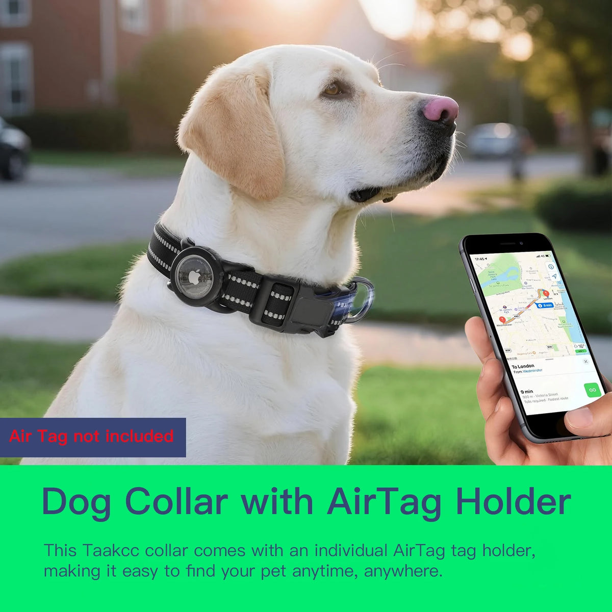Collar reflectante con funda para AirTag