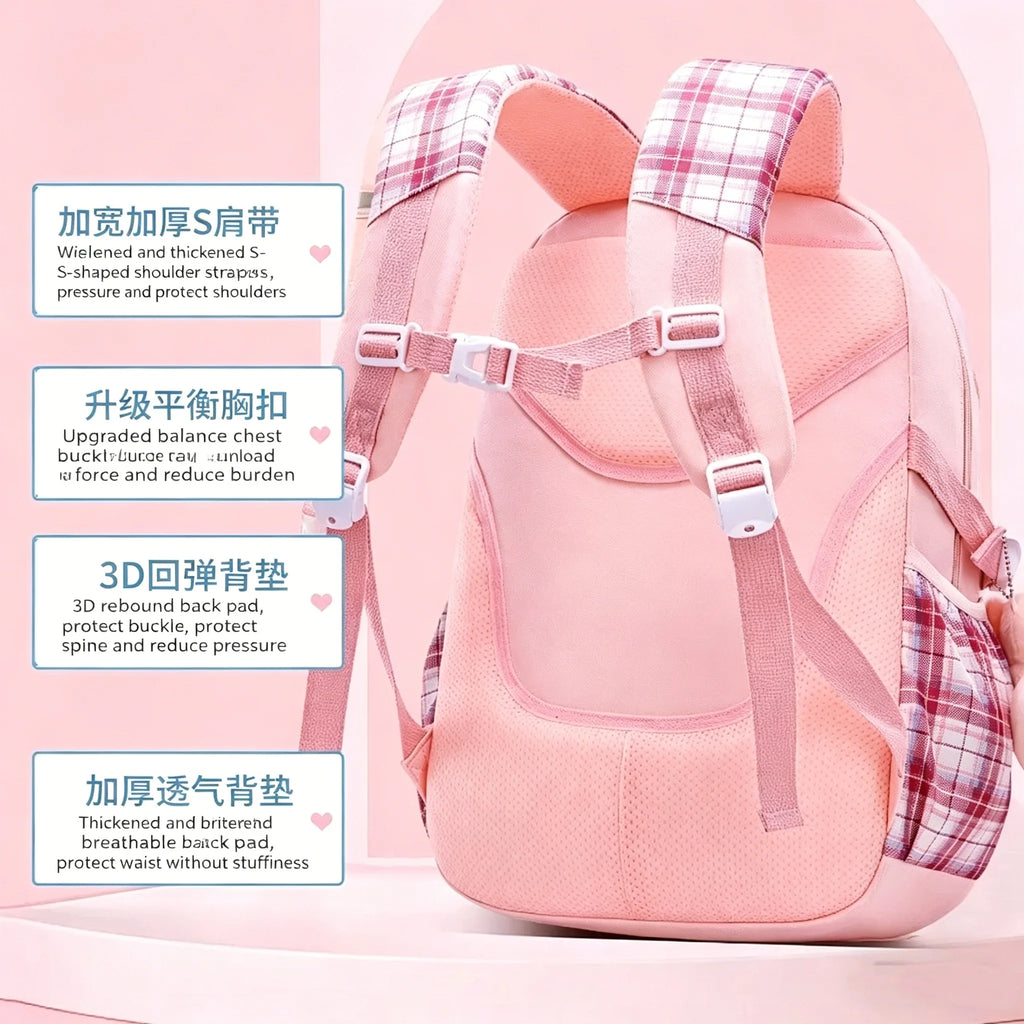 Mochila escolar de cuadros con lazo