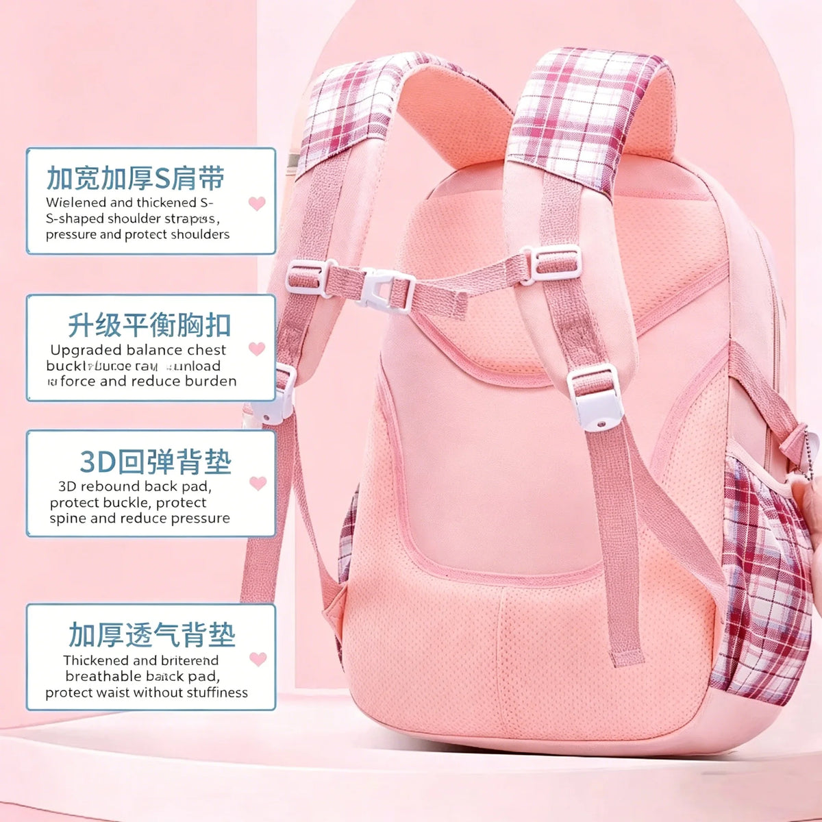 Mochila escolar de cuadros con lazo