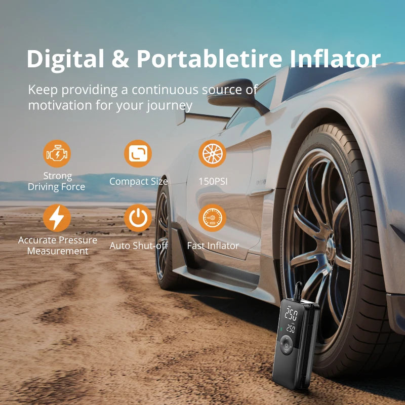 Inflador de ruedas inalámbrico con pantalla